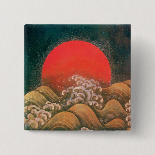 AMATERASU , SUN GODDESS ,red black brown 2 Inch Square Button
