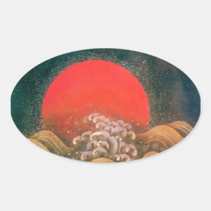 AMATERASU , SUN GODDESS ,red black brown Oval Sticker