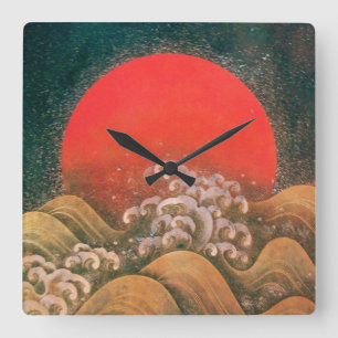 AMATERASU ,SUN GODDESS red brown black Square Wall Clock