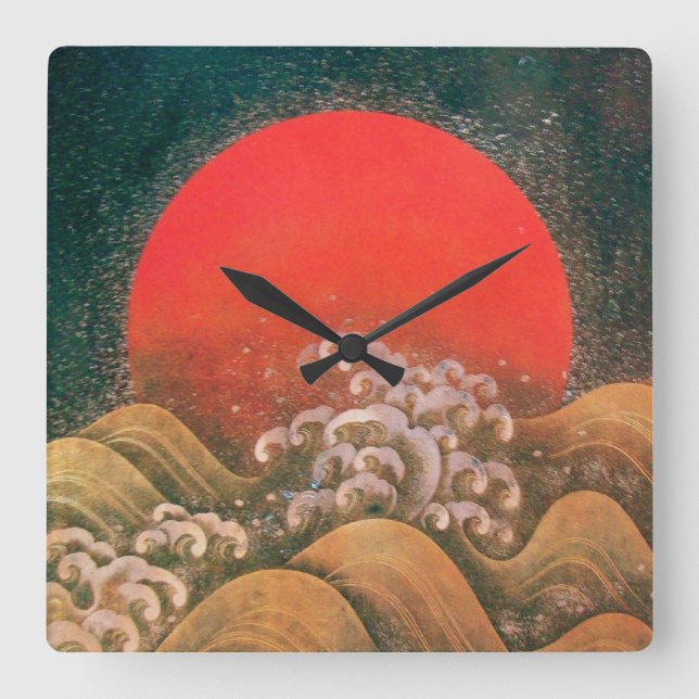 AMATERASU ,SUN GODDESS red brown black Square Wall Clock (Front)