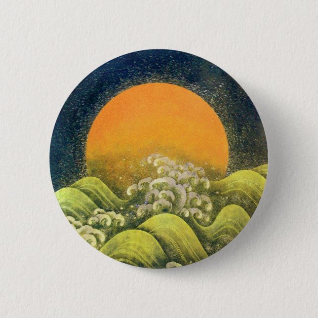 AMATERASU , SUN GODDESS , yellow green black 2 Inch Round Button (Front)