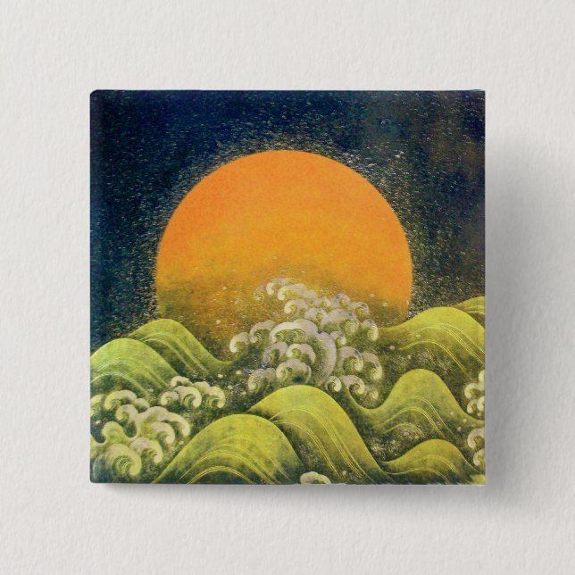 AMATERASU , SUN GODDESS , yellow green black 2 Inch Square Button (Front)