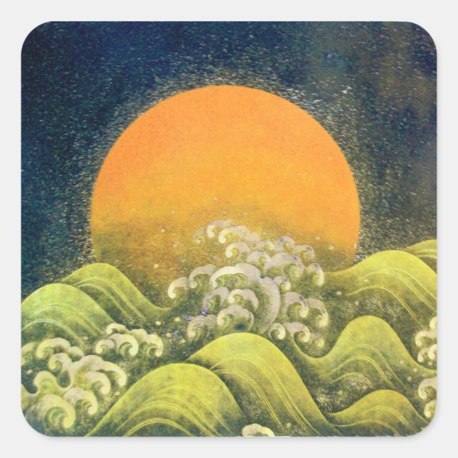 AMATERASU , SUN GODDESS ,yellow green black Square Sticker (Front)