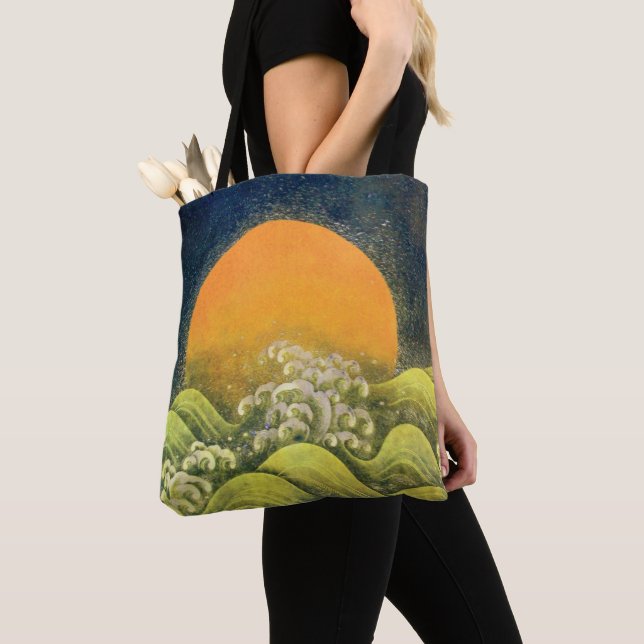 AMATERASU , SUN GODDESS ,Yellow Green Black Tote Bag (Close Up)