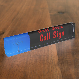 Amateur Radio Call Sign and Antenna 3 black bg Nameplate