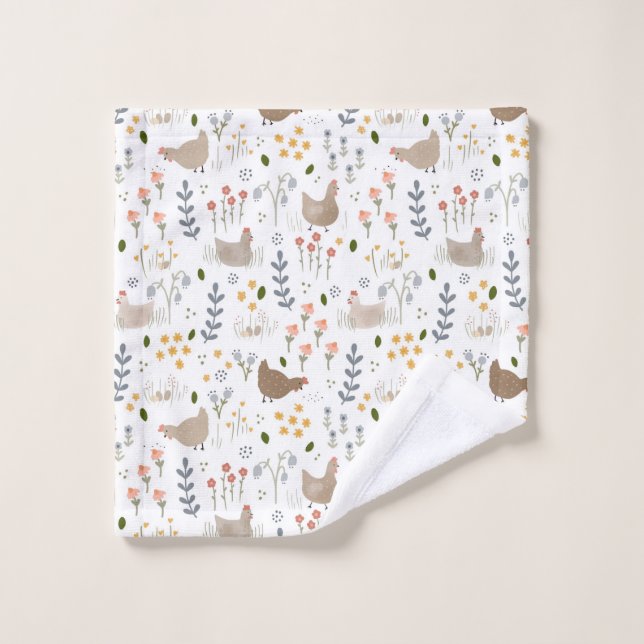 Amateurs de poulet Ferme Animaux Plutôt Floral (Gant de toilette)
