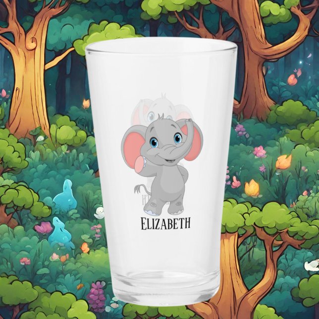 Amateurs d'éléphants mignons ajouter le nom Verre (Créateur téléchargé)