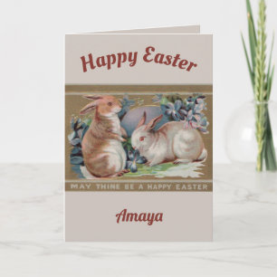 AMAYA ~ EASTER VINTAGE ART ~ 2 Sweet Bunnies ~  Holiday Card