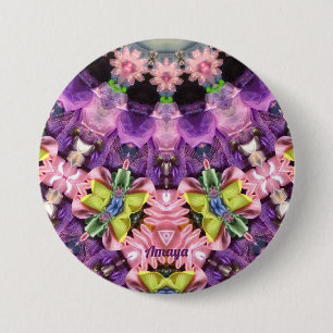 AMAYA ~ Purple Pink Green Yellow BLING 3 Inch Round Button