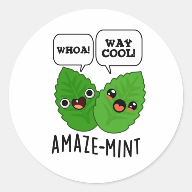 Amaze-mint Funny Mint Leaves Pun  Classic Round Sticker (Front)