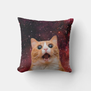 Amazed Space Cat Throw Pillow