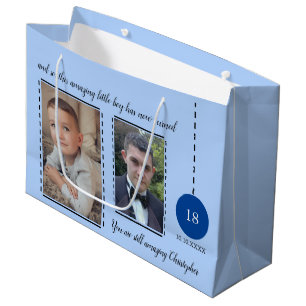 Amazing 18th Birthday name date blue photos Large Gift Bag