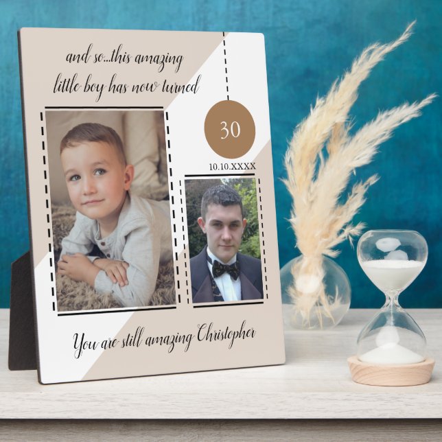 Amazing 30th Birthday name date brown photos Plaque (Side)