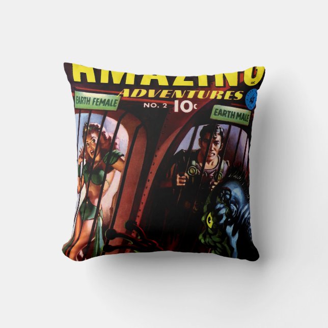 Amazing Adventures #2 Retro Sci Fi Comic Book Throw Pillow (Front)