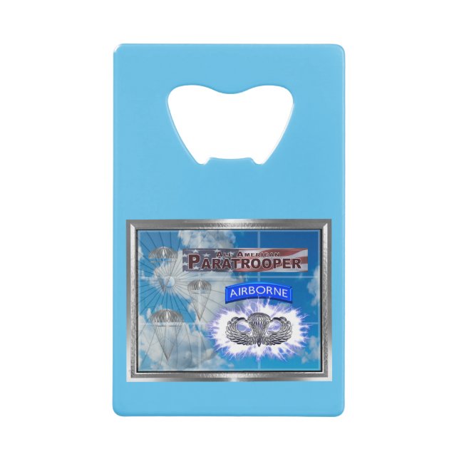 Amazing American Paratrooper and Flag Credit Card Bottle Opener (Front)