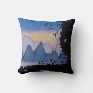 amazing and unique blue mountain sunset landscape throw pillow