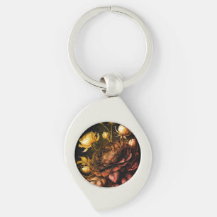 Amazing Arrangement Rust Accent Vintage Flowers Keychain