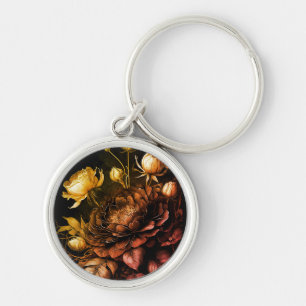 Amazing Arrangement Rust Accent Vintage Flowers Keychain