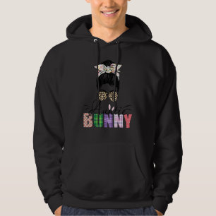 Amazing Auntie Bunny Messy Bun Leopard Happy Easte Hoodie