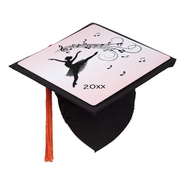Amazing Ballerina Dancing with Music Pink Graduation Cap Topper (Angled)