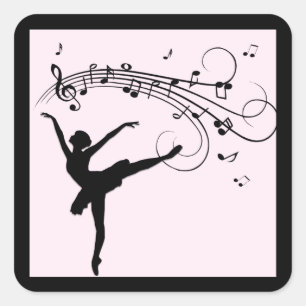 Amazing Ballerina Dancing with Music Pink Square Sticker