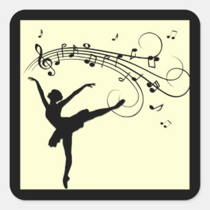 Amazing Ballerina Dancing with Music Yellow Square Sticker