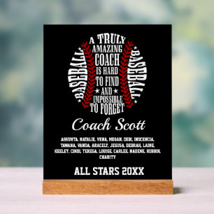 Amazing Baseball Coach Typography Team Roster Acrylic Sign