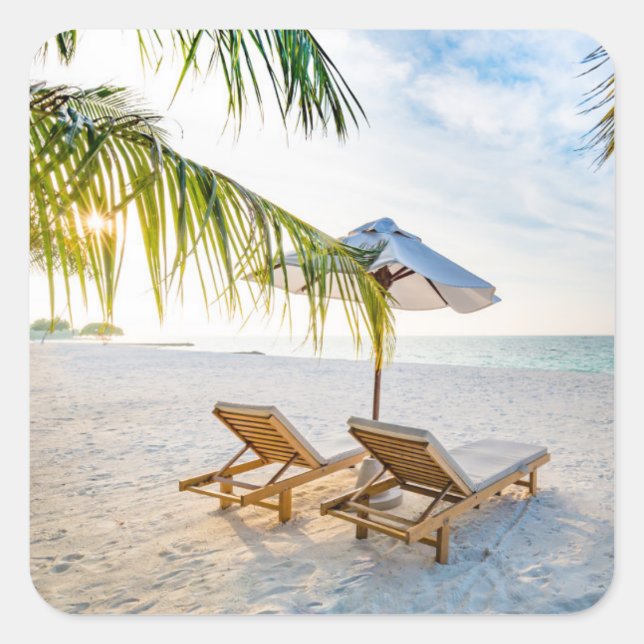Amazing Beach Sunset Square Sticker (Front)
