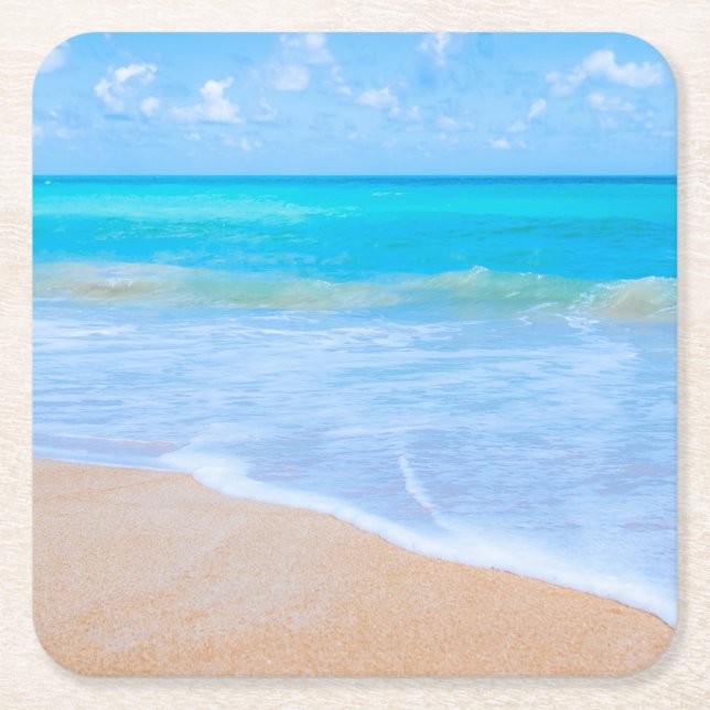 Amazing Beach Tropical Scene Photo Square Paper Coaster (Front)