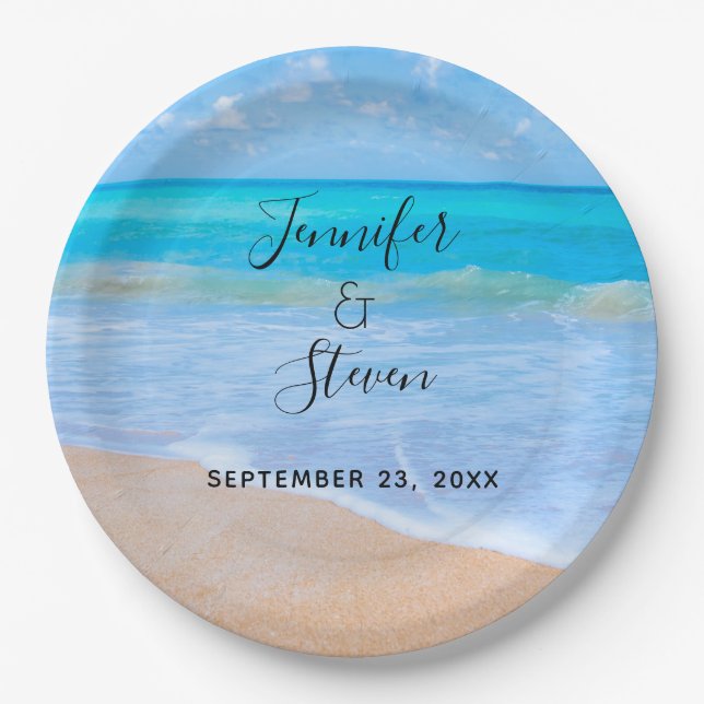 Amazing Beach Tropical Scene Photo Wedding Paper Plate (Front)