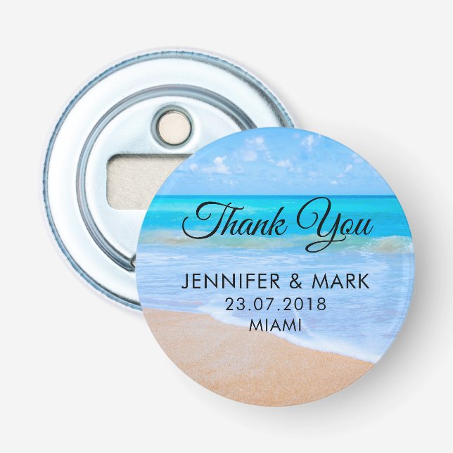 Amazing Beach Tropical Scene Photo Wedding Thanks Bottle Opener (Front)