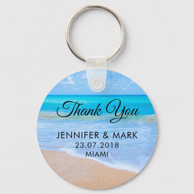 Amazing Beach Tropical Scene Photo Wedding Thanks Keychain (Front)