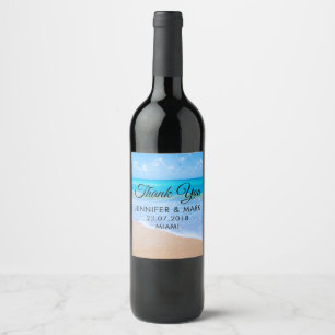 Amazing Beach Tropical Scene Photo Wedding Thanks Wine Label
