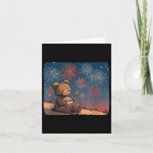 Amazing Bear With Firework And Usa Popcorn Costume Card