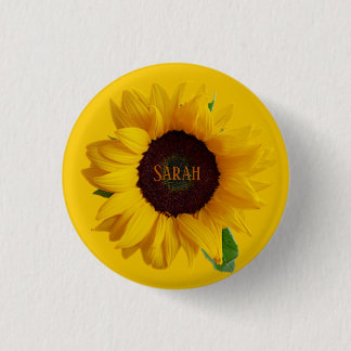 Amazing Beautiful Trendy Sunflower With Name  1 Inch Round Button