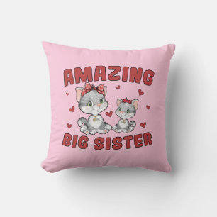 Amazing Big Sister - Kitty Cats Red Hearts Throw P Pillow