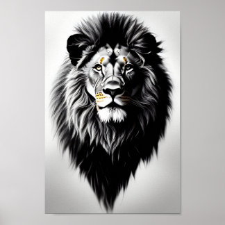 Amazing black and white lion portrait  poster