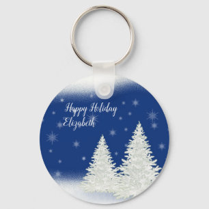 Amazing Blue Christmas Night Personalized Keychain