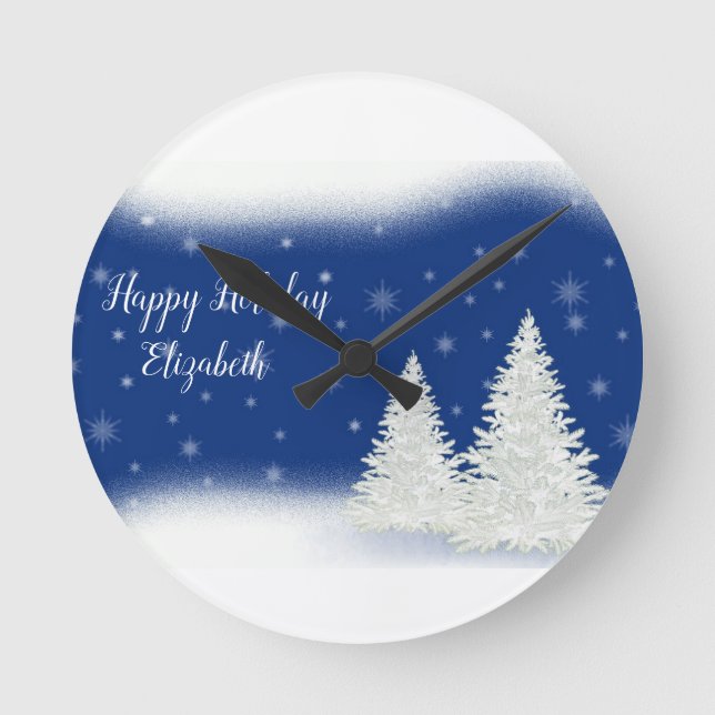 Amazing Blue Christmas Night Personalized Round Clock (Front)