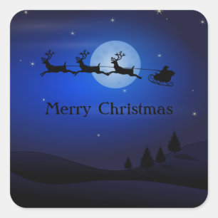 Amazing Blue Night Santa and Reindeer Square Sticker
