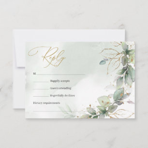 Amazing boho greenery foliage leaves faux gold RSVP card