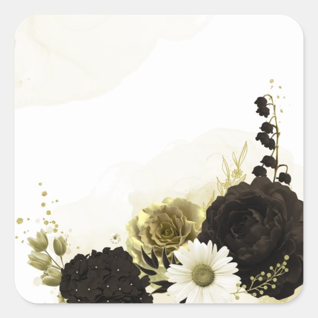 Amazing brown ivory gold flowers square sticker (Front)