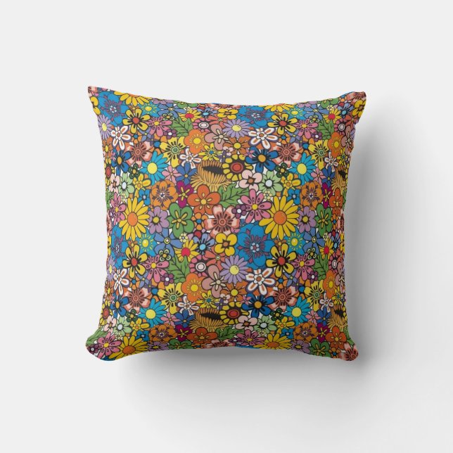 amazing coloured flowers throw pillow (Front)