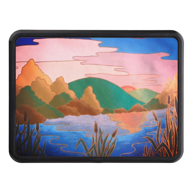 amazing colourful contempory abstract landscape trailer hitch cover (Front)