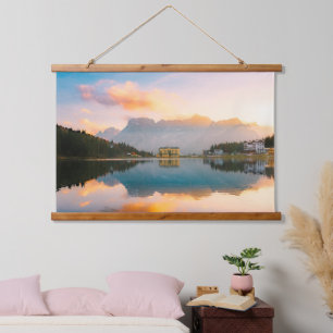 Amazing colourful sunset Lago di Misurina, Italy Hanging Tapestry