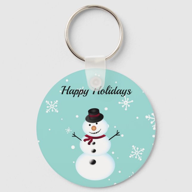 Amazing, Cool, Blue Christmas Snowman  Keychain (Front)
