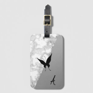 Amazing, Cool, White Marble, Buterfy, Silver   Luggage Tag