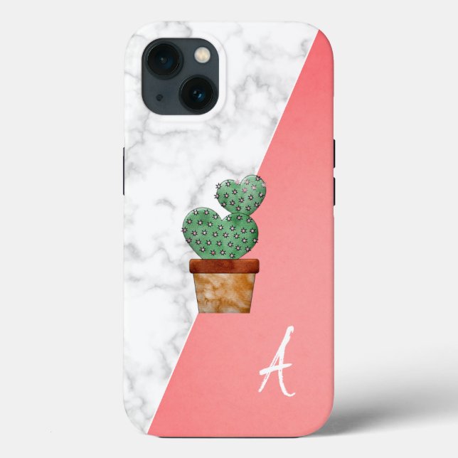 Amazing, Cool, White Marble, Cactus, Pink Monogram Case-Mate iPhone Case (Back)