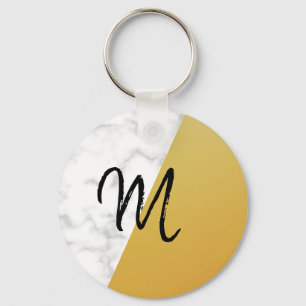 Amazing, Cool, White Marble, Gold Monogram Keychain