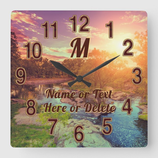 Amazing Creek, Glowing Sun Set Landscape Clock (Front)
